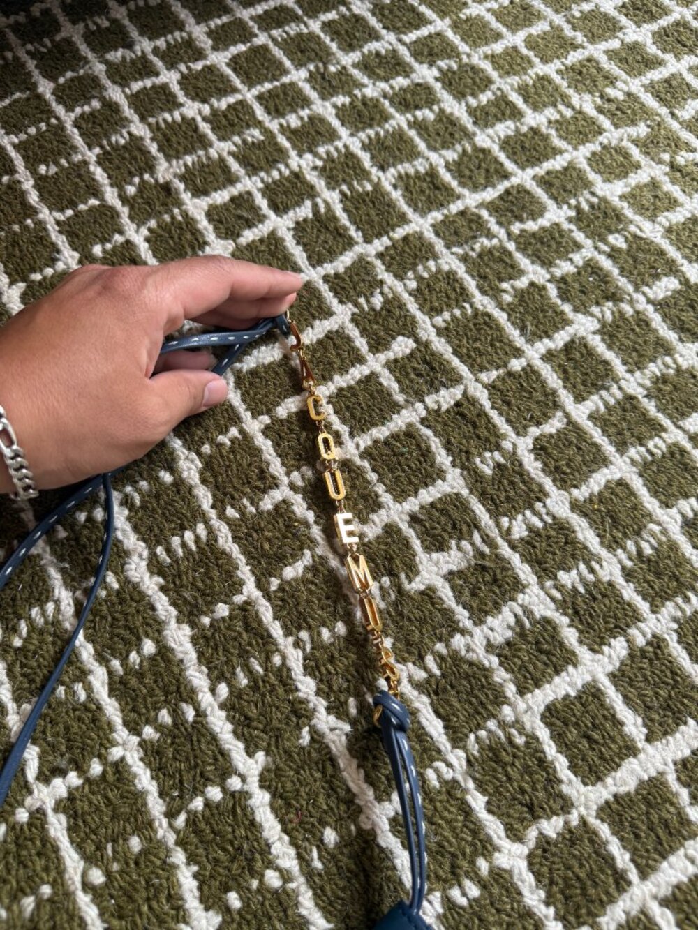 Jacquemus Slate Blue Leather Wallet On Strap Crossbody Gold Logo Chain Detail - Picture 7 of 7